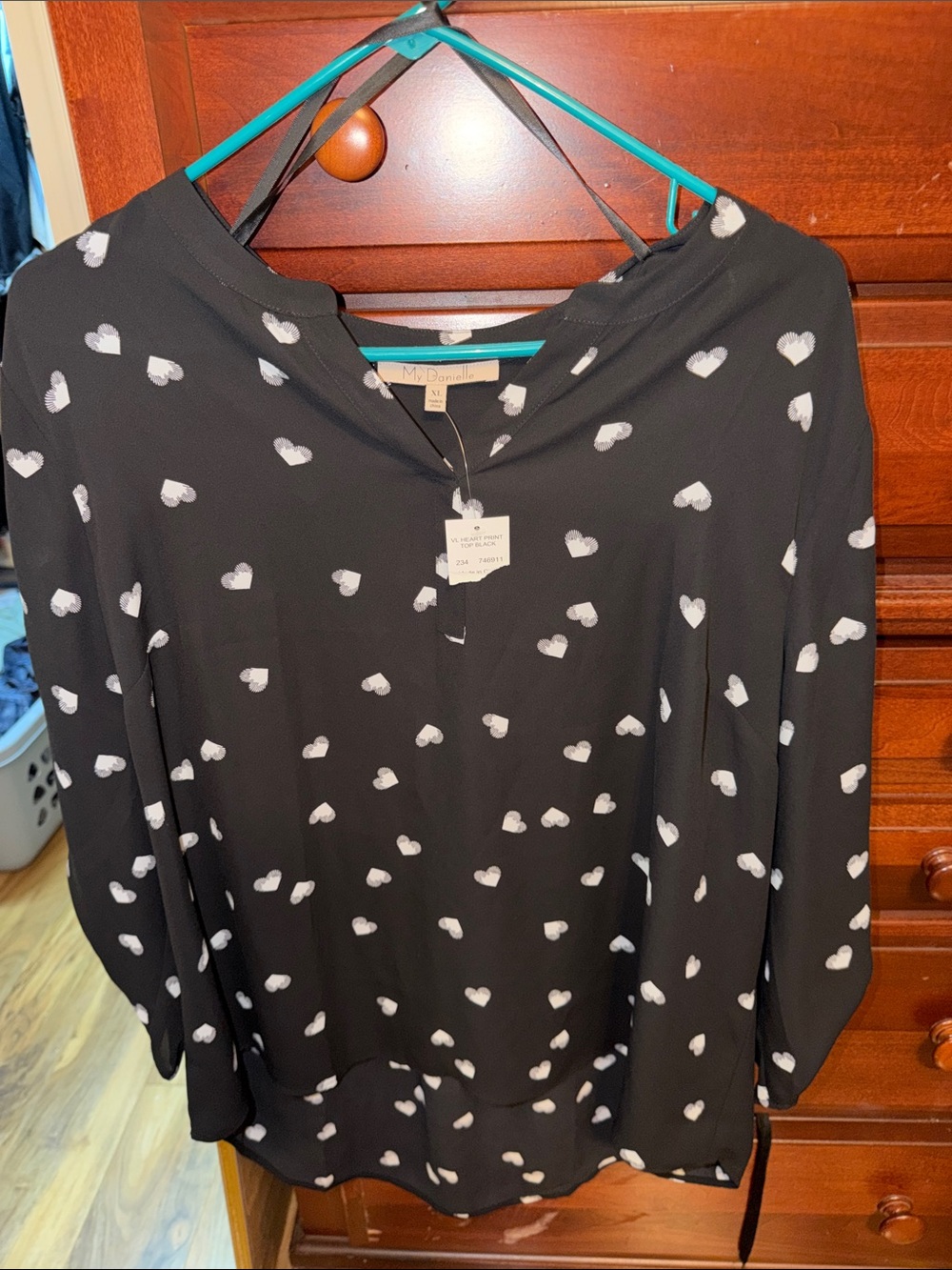 My Michelle Black Blouse with White Heart Print